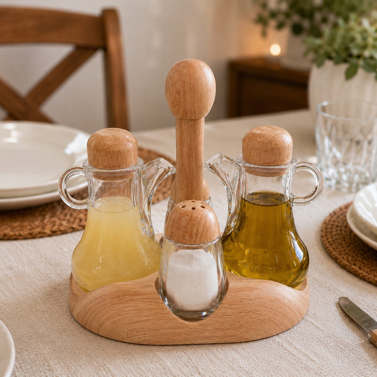 ست آبلیموخوری و نمکپاش مدل چوبی کد SH1 مجموعه 5 عددی