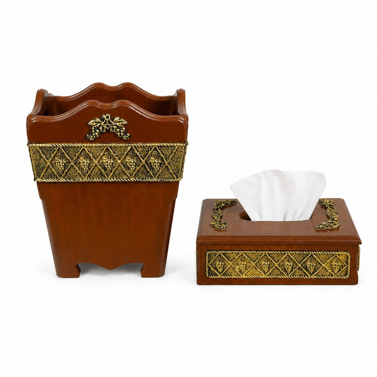 ست سطل و جا دستمال چوبی ولکر طرح انگور کدM340