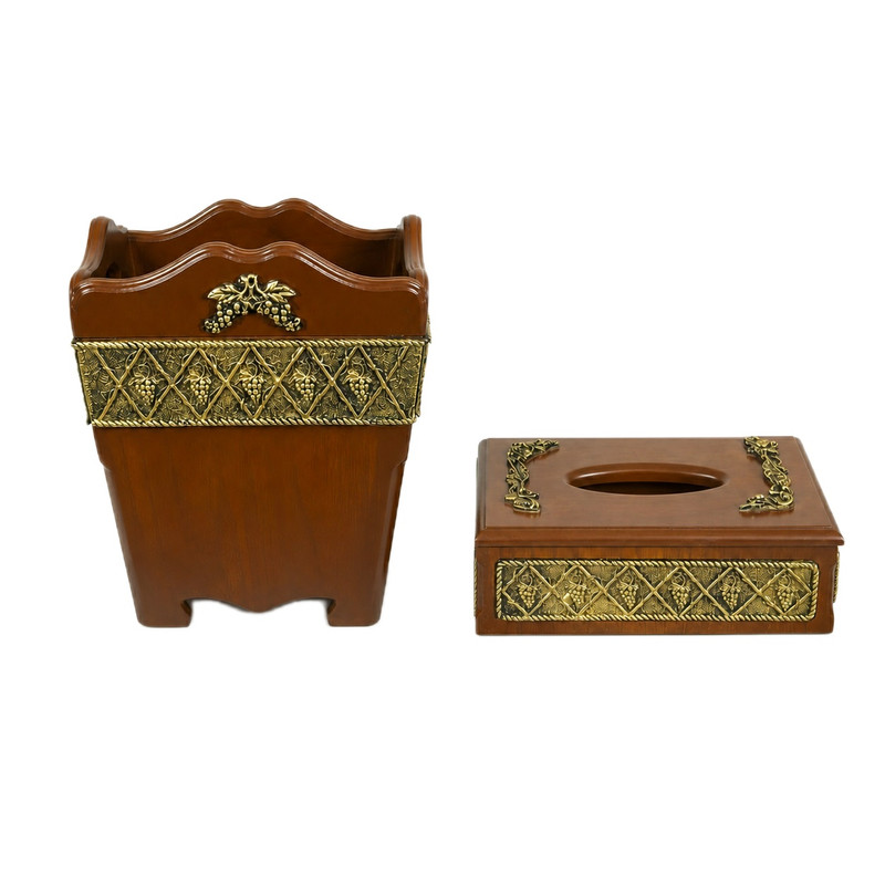 ست سطل و جا دستمال چوبی  ولکر طرح انگور کدM340